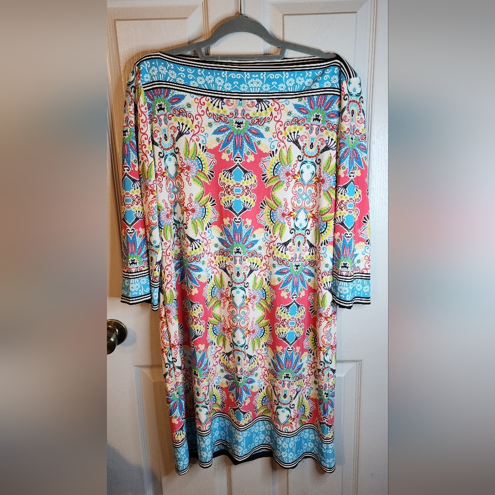 Sandra Darren Blue, White, And Pink Patterned Dress